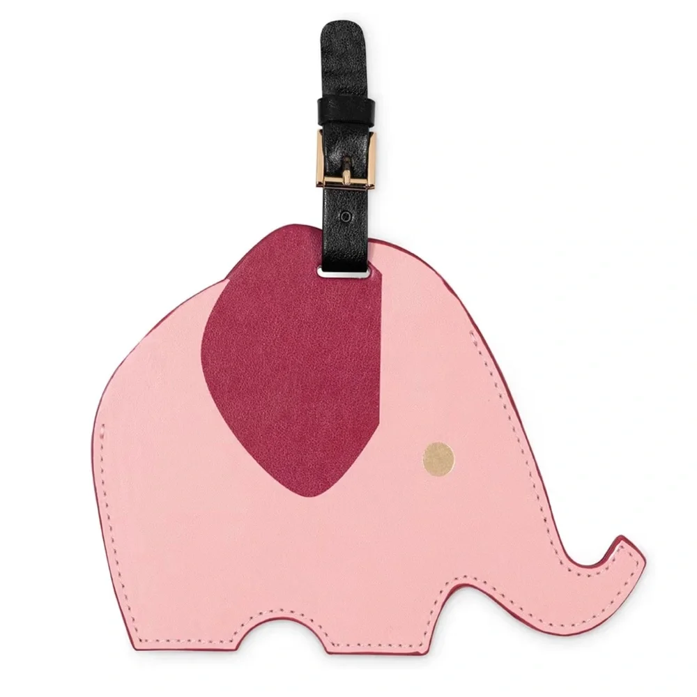 New Kate Spade Pink Leather Elephant Luggage Tag